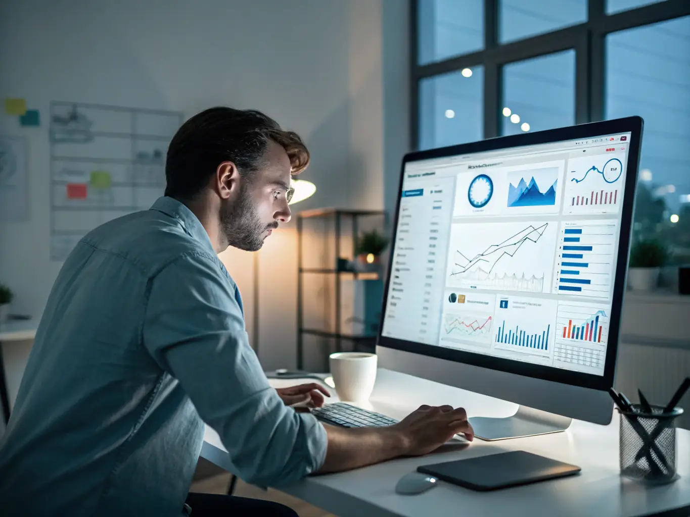 A focused image of a Facebook ad campaign dashboard displaying metrics and analytics, with kitchen and bathroom remodel visuals in the background, symbolizing data-driven campaign management.